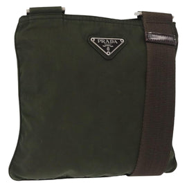 PRADA Shoulder Bag Nylon Khaki Silver Auth 156928