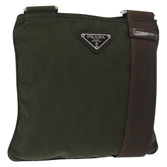 PRADA Shoulder Bag Nylon Khaki Silver Auth 156928