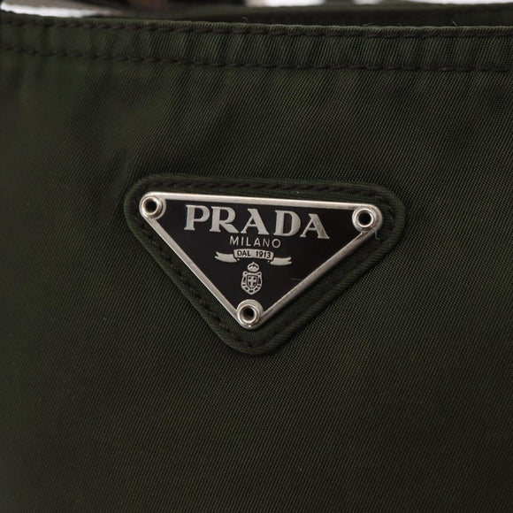 PRADA Shoulder Bag Nylon Khaki Silver Auth 156928