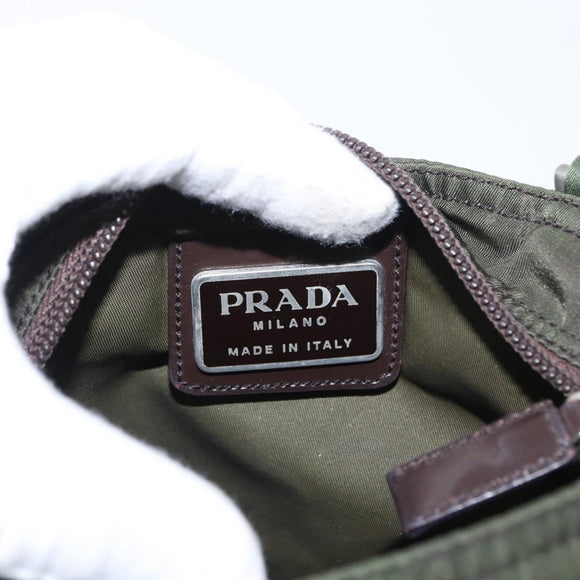 PRADA Shoulder Bag Nylon Khaki Silver Auth 156928