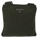 PRADA Shoulder Bag Nylon Khaki Silver Auth 156928-13