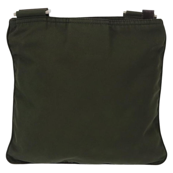 PRADA Shoulder Bag Nylon Khaki Silver Auth 156928