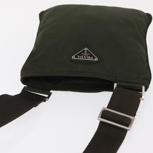 PRADA Shoulder Bag Nylon Khaki Silver Auth 156928