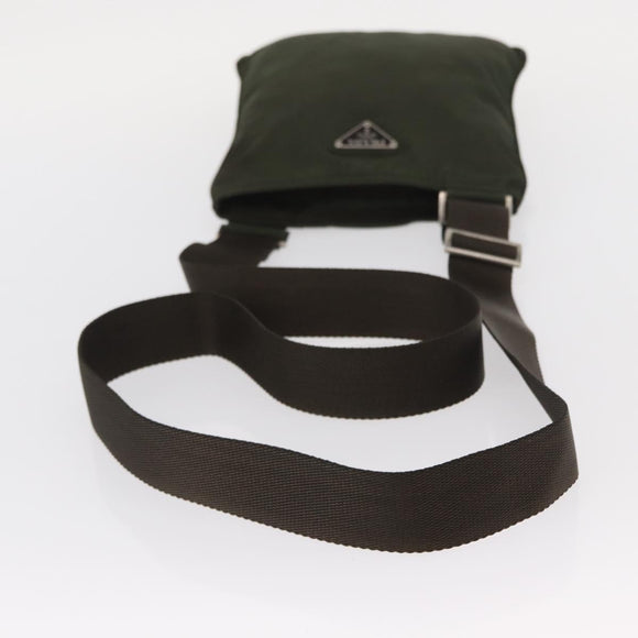 PRADA Shoulder Bag Nylon Khaki Silver Auth 156928
