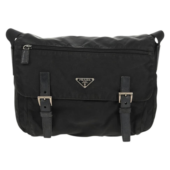 PRADA Shoulder Bag Nylon Black Silver Auth 156929