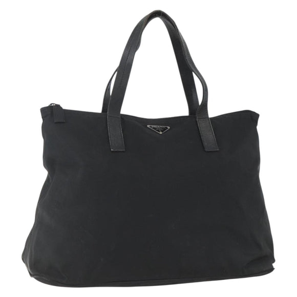 PRADA Tote Bag Nylon Black Silver Auth 156932