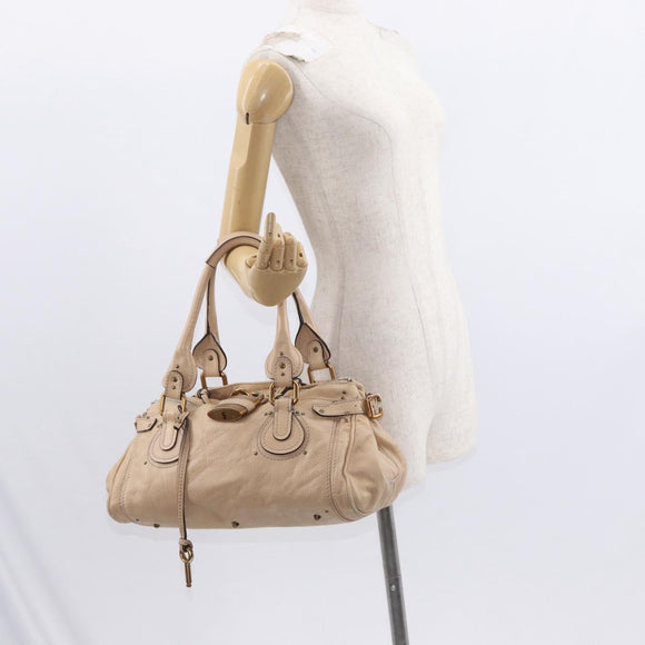 Chloe Paddington Hand Bag Leather Beige Gold Silver Auth 156935
