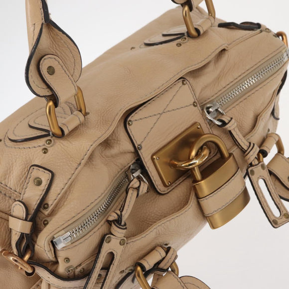 Chloe Paddington Hand Bag Leather Beige Gold Silver Auth 156935