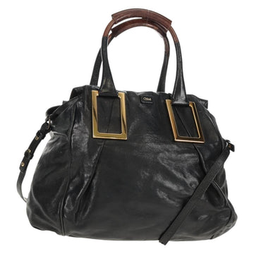 Chloe Etel Hand Bag Leather 2way Black Gold Auth 156936