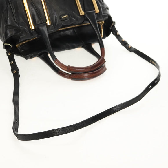 Chloe Etel Hand Bag Leather 2way Black Gold Auth 156936