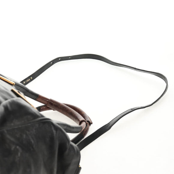 Chloe Etel Hand Bag Leather 2way Black Gold Auth 156936