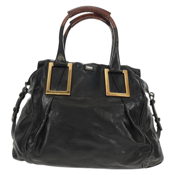 Chloe Etel Hand Bag Leather 2way Black Gold Auth 156936
