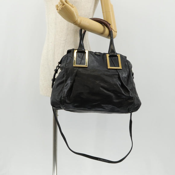 Chloe Etel Hand Bag Leather 2way Black Gold Auth 156936