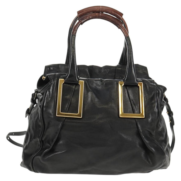 Chloe Etel Hand Bag Leather 2way Black Gold Auth 156936