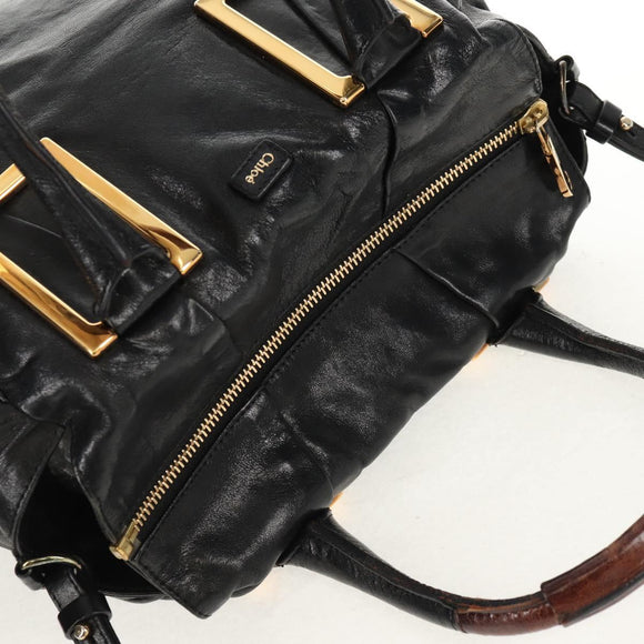 Chloe Etel Hand Bag Leather 2way Black Gold Auth 156936