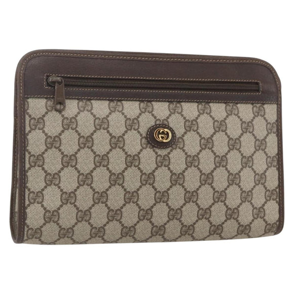 GUCCI GG Supreme Clutch Bag PVC Beige Gold 97 01 037 Auth 156937