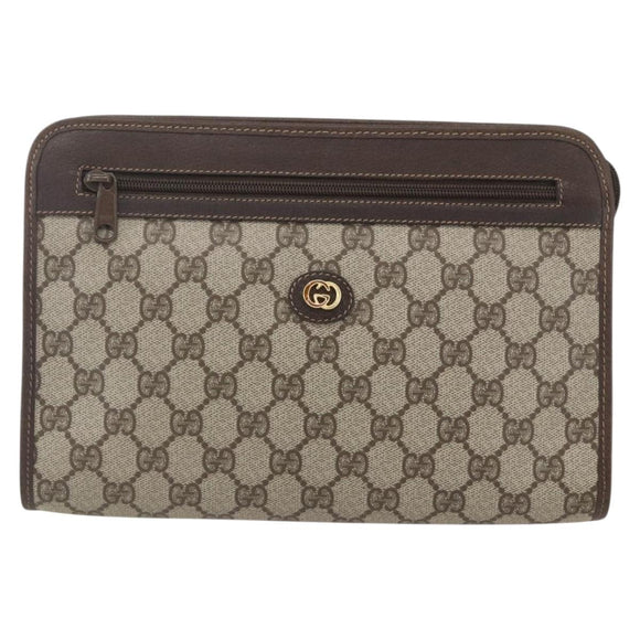 GUCCI GG Supreme Clutch Bag PVC Beige Gold 97 01 037 Auth 156937