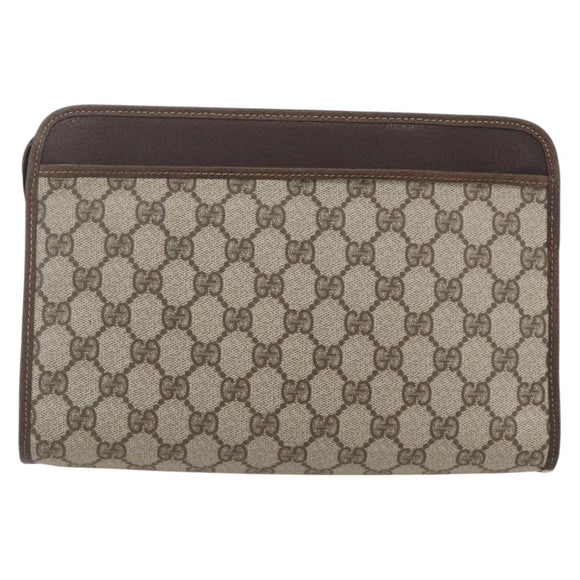 GUCCI GG Supreme Clutch Bag PVC Beige Gold 97 01 037 Auth 156937