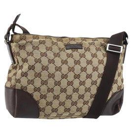 GUCCI GG Canvas Shoulder Bag Beige Silver 114273 Auth 156938