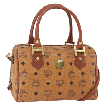 MCM Logogram Vicetos Boston Bag PVC Leather 2way Brown Gold Auth 156940