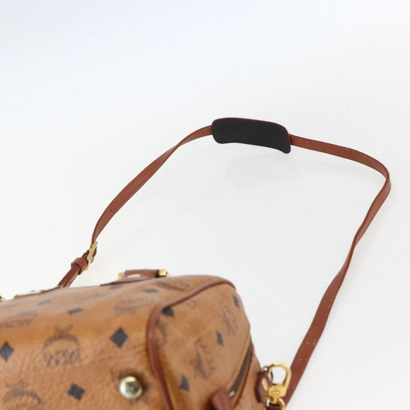 MCM Logogram Vicetos Boston Bag PVC Leather 2way Brown Gold Auth 156940
