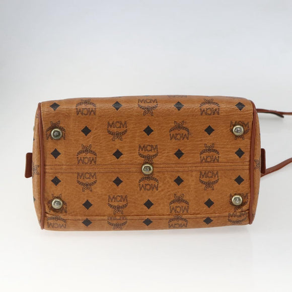 MCM Logogram Vicetos Boston Bag PVC Leather 2way Brown Gold Auth 156940