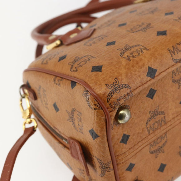 MCM Logogram Vicetos Boston Bag PVC Leather 2way Brown Gold Auth 156940