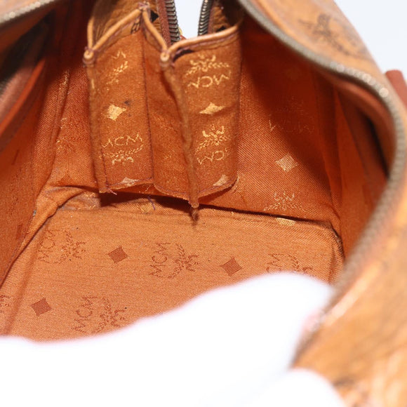 MCM Logogram Vicetos Boston Bag PVC Leather 2way Brown Gold Auth 156940