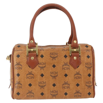 MCM Logogram Vicetos Boston Bag PVC Leather 2way Brown Gold Auth 156940 - 0