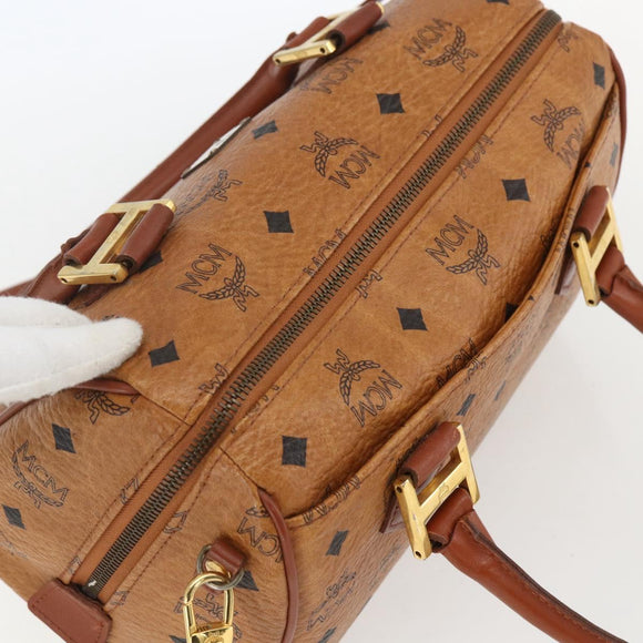 MCM Logogram Vicetos Boston Bag PVC Leather 2way Brown Gold Auth 156940