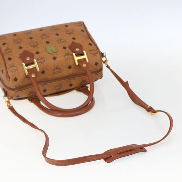 MCM Logogram Vicetos Boston Bag PVC Leather 2way Brown Gold Auth 156940