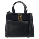 Salvatore Ferragamo Vala Hand Bag Leather 2way Navy Gold Auth 156941-1