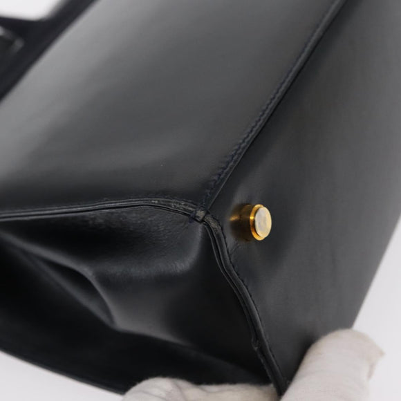 Salvatore Ferragamo Vala Hand Bag Leather 2way Navy Gold Auth 156941