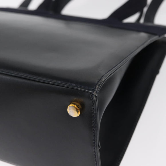 Salvatore Ferragamo Vala Hand Bag Leather 2way Navy Gold Auth 156941