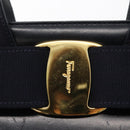 Salvatore Ferragamo Vala Hand Bag Leather 2way Navy Gold Auth 156941-16