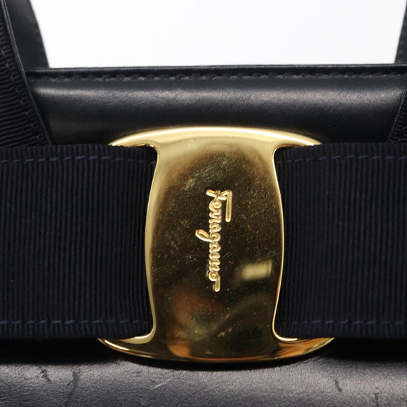 Salvatore Ferragamo Vala Hand Bag Leather 2way Navy Gold Auth 156941
