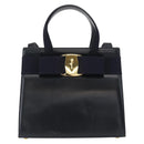 Salvatore Ferragamo Vala Hand Bag Leather 2way Navy Gold Auth 156941-2