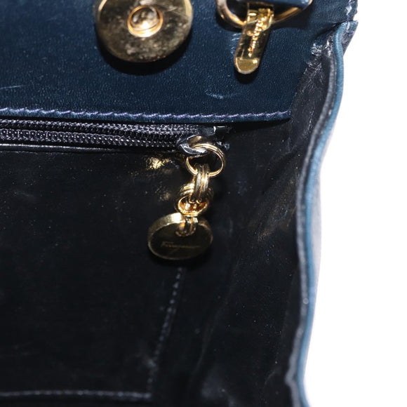 Salvatore Ferragamo Vala Hand Bag Leather 2way Navy Gold Auth 156941