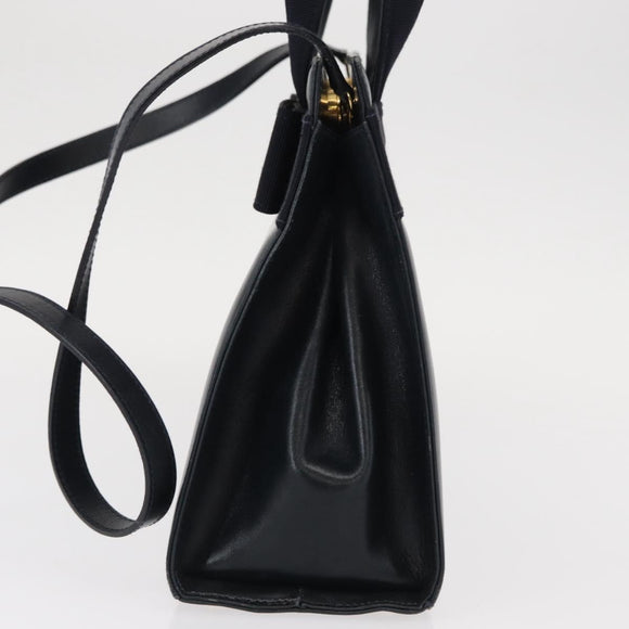 Salvatore Ferragamo Vala Hand Bag Leather 2way Navy Gold Auth 156941