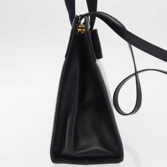 Salvatore Ferragamo Vala Hand Bag Leather 2way Navy Gold Auth 156941