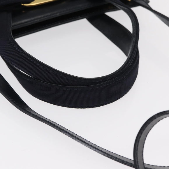 Salvatore Ferragamo Vala Hand Bag Leather 2way Navy Gold Auth 156941