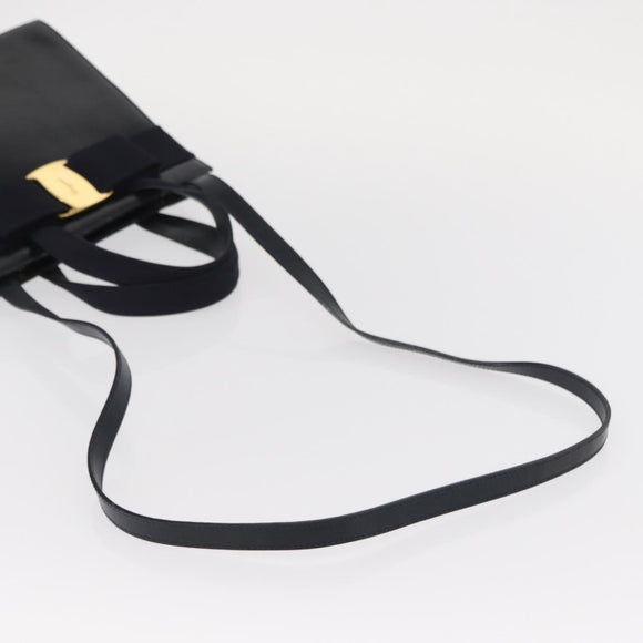 Salvatore Ferragamo Vala Hand Bag Leather 2way Navy Gold Auth 156941