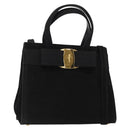 Salvatore Ferragamo Vala Hand Bag Suede 2way Black Gold Auth 156942-1