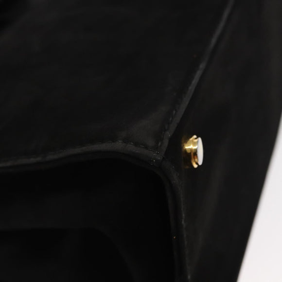 Salvatore Ferragamo Vala Hand Bag Suede 2way Black Gold Auth 156942