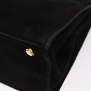 Salvatore Ferragamo Vala Hand Bag Suede 2way Black Gold Auth 156942-10