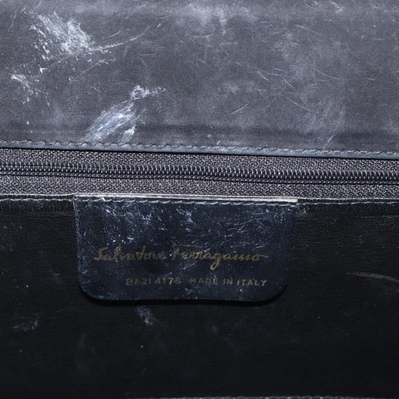 Salvatore Ferragamo Vala Hand Bag Suede 2way Black Gold Auth 156942