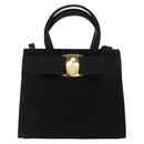 Salvatore Ferragamo Vala Hand Bag Suede 2way Black Gold Auth 156942-13