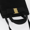 Salvatore Ferragamo Vala Hand Bag Suede 2way Black Gold Auth 156942-6