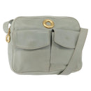 CELINE Circle Shoulder Bag Leather Gold Light green Auth 156943-1