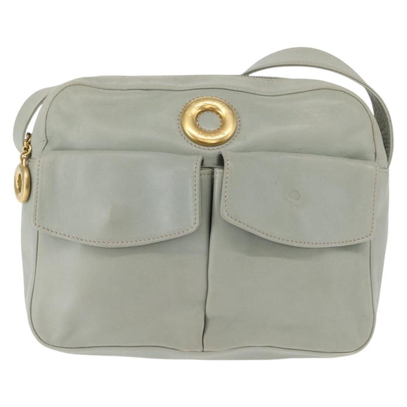 CELINE Circle Shoulder Bag Leather Gold Light green Auth 156943